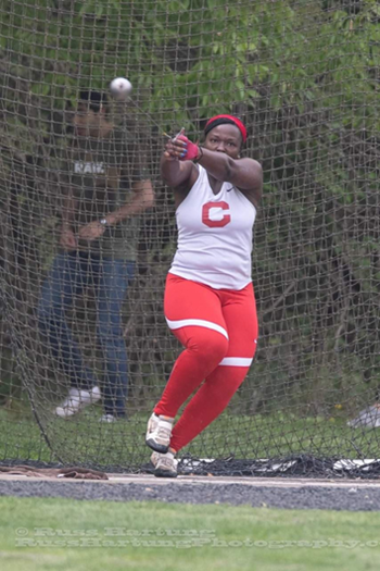 Sochima Bishop throws Hammer and Weight Throw on Cornell's Track & Field team