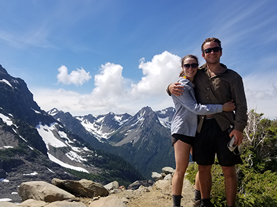 Melanie and her fiancé on a backpacking trip in Olympic National Park.