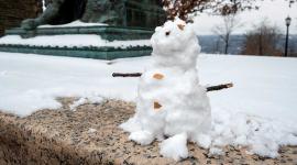snowman on stone stoop